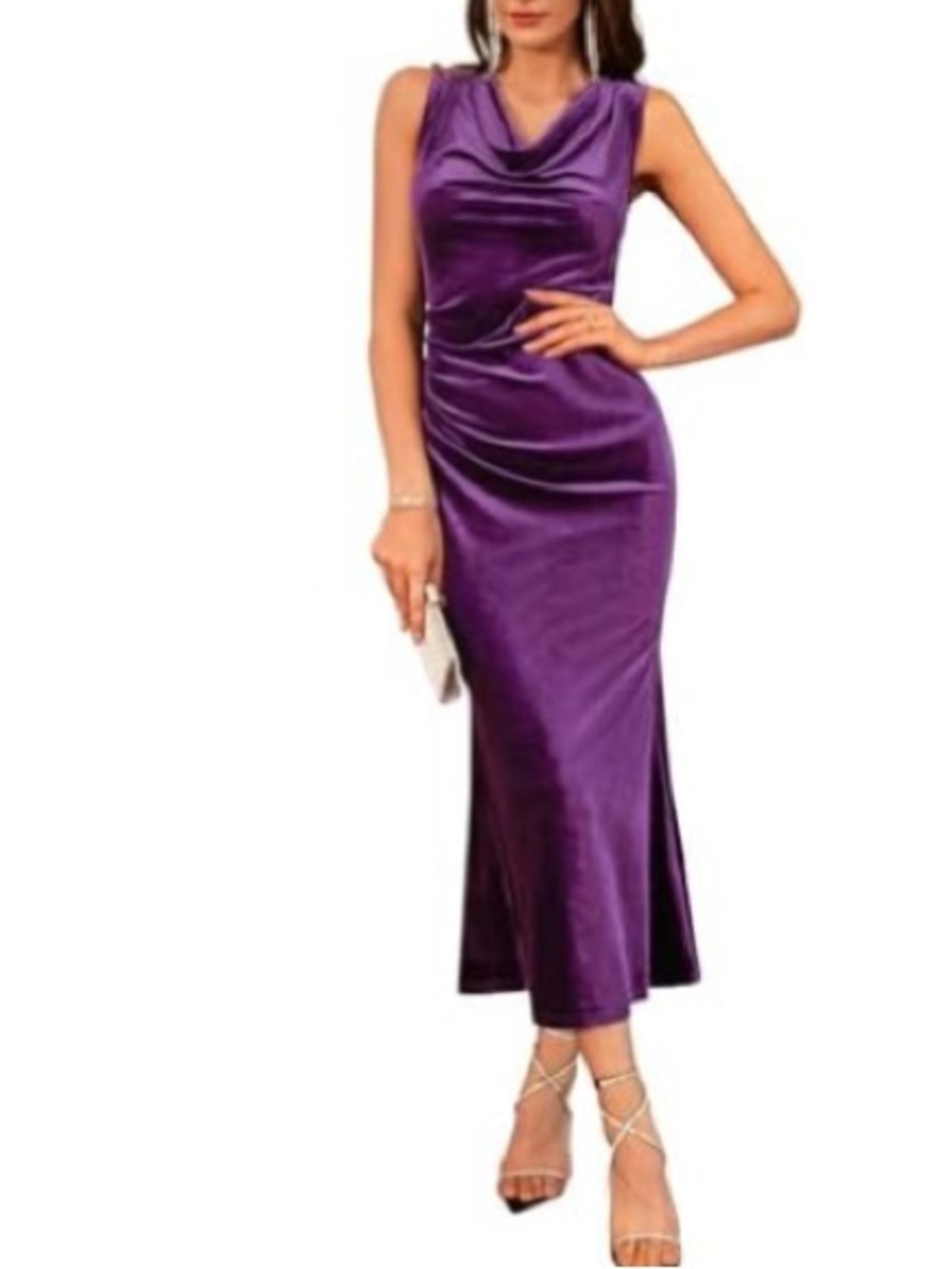 Grace Karin Velvet Cowl Neck Wedding Guest/Cocktail Dress in Plum